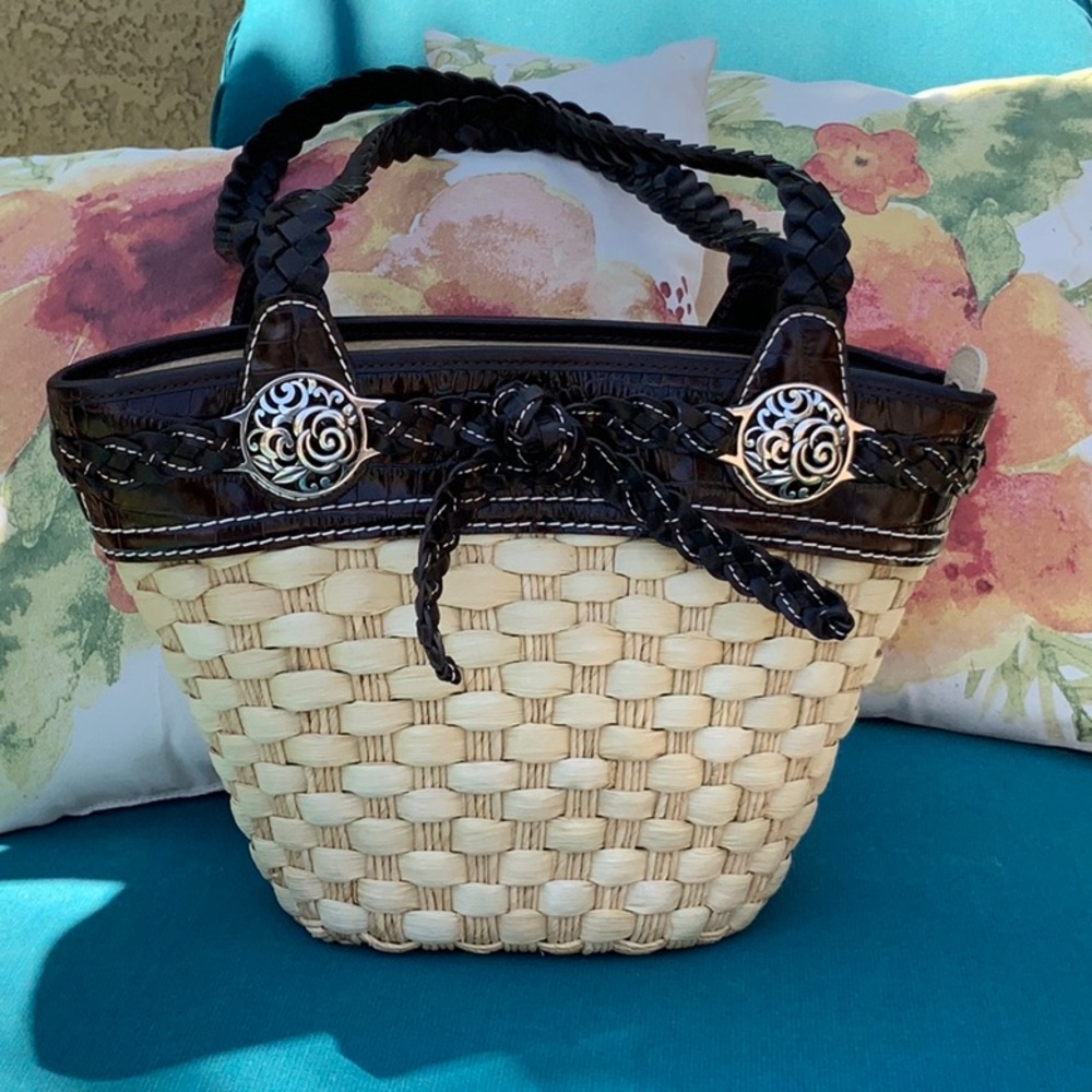 Brighton Woven Straw & Embossed Leather Shoulder Bag